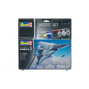 KIT PARA MONTAR REVELL MODEL SET AVIÃO F-14D SUPER TOMCAT 1/100 30 PEÇAS COMPLETO COM TINTAS COLA E PINCEL REV 63950